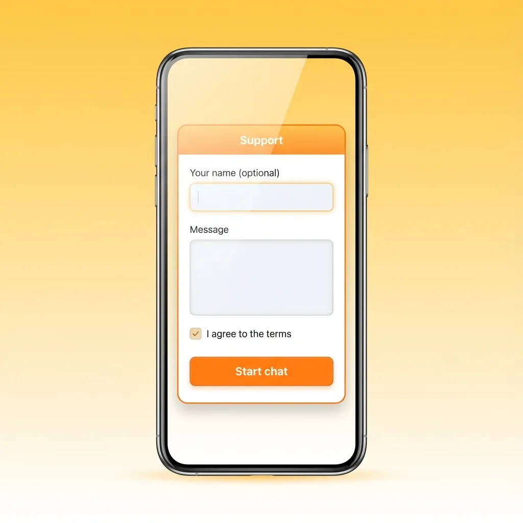 iPhone showing Ricky casino app support screen with live chat, email, and FAQ options for account and payment help