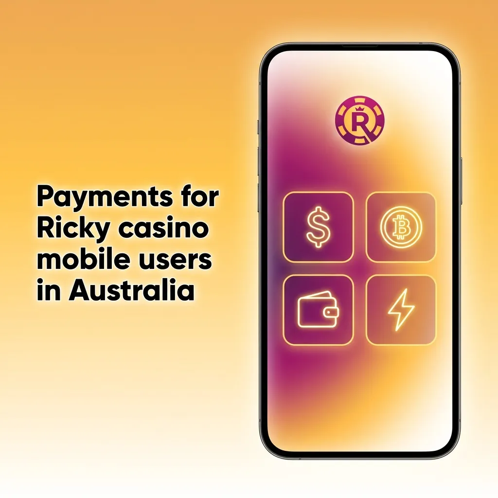 Mobile Ricky Casino payments screen showing Visa, Mastercard, e-wallet, bank transfer and popular crypto options in Australia