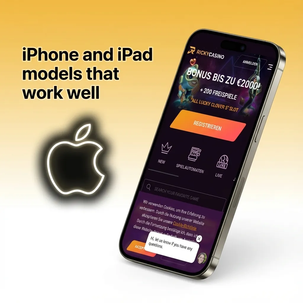 Illustration of modern iPhone and iPad models compatible with the Ricky casino PWA for smooth gaming and live odds