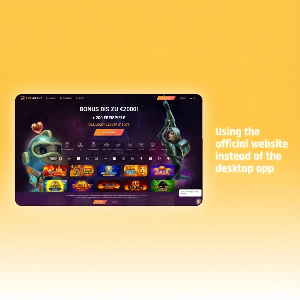 Illustration of a user accessing Ricky casino via desktop browser instead of installing the PC app