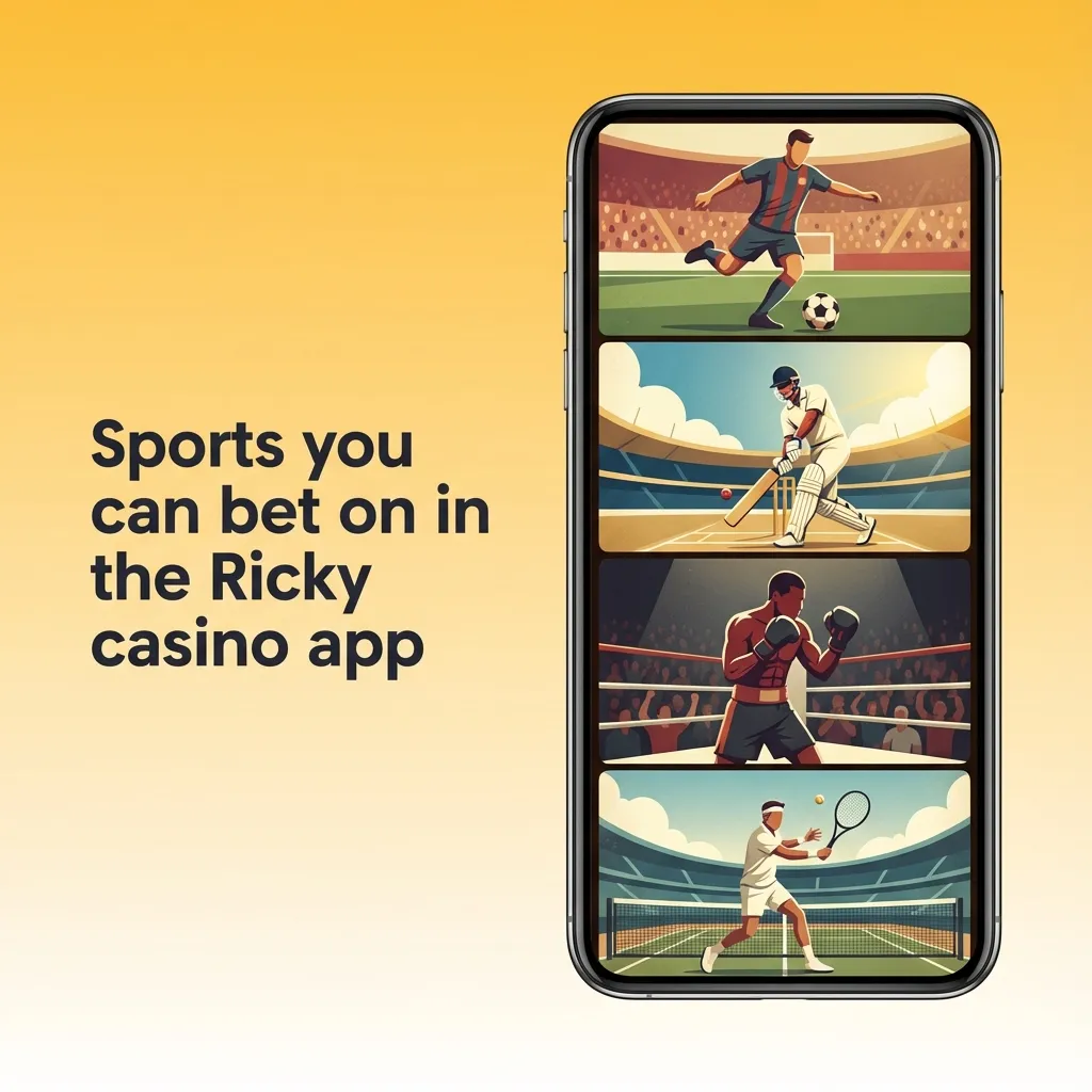 Ricky casino app screen showing live betting markets for rugby, AFL, cricket, soccer, tennis, basketball, NFL, NHL, MMA, esports