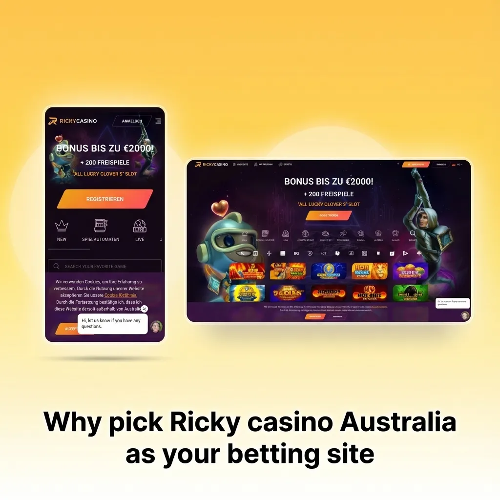 Ricky Casino Australia homepage promoting sports betting, pokies, table games, AU-friendly payments and 24/7 support